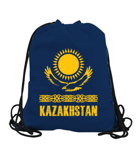 Tisho - Kazakistan,Kazakhstan,Kazakistan Bayrağı,Kazakistan logosu,Kazakhstan flag. Lacivert Büzgülü Spor Çanta