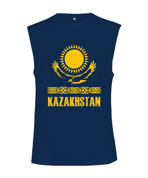 Tisho - Kazakistan,Kazakhstan,Kazakistan Bayrağı,Kazakistan logosu,Kazakhstan flag. Lacivert Kesik Kol Unisex Tişört