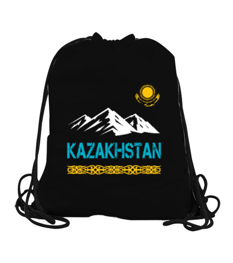 Tisho - Kazakistan,Kazakhstan,Kazakistan Bayrağı,Kazakistan logosu,Kazakhstan flag. Siyah Büzgülü Spor Çanta