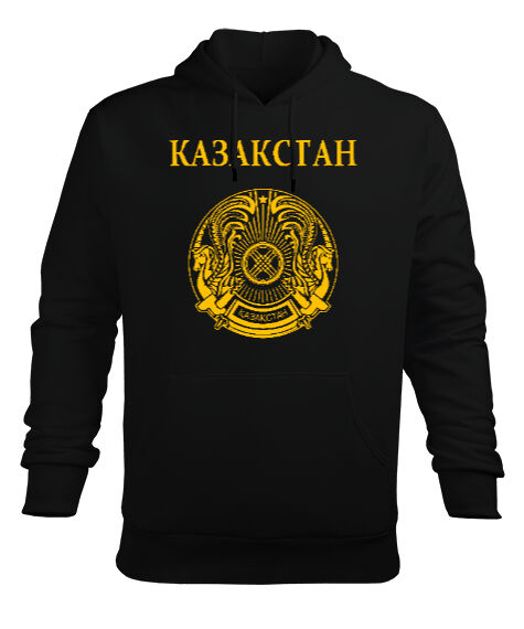 Tisho - Kazakistan,Kazakhstan,Kazakistan Bayrağı,Kazakistan logosu,Kazakhstan flag. Siyah Erkek Kapüşonlu Hoodie Sweatshirt