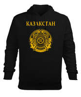 Kazakistan,Kazakhstan,Kazakistan Bayrağı,Kazakistan logosu,Kazakhstan flag. Siyah Erkek Kapüşonlu Hoodie Sweatshirt - Tisho