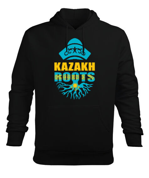 Tisho - Kazakistan,Kazakhstan,Kazakistan Bayrağı,Kazakistan logosu,Kazakhstan flag. Siyah Erkek Kapüşonlu Hoodie Sweatshirt