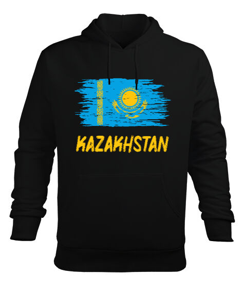 Tisho - Kazakistan,Kazakhstan,Kazakistan Bayrağı,Kazakistan logosu,Kazakhstan flag. Siyah Erkek Kapüşonlu Hoodie Sweatshirt