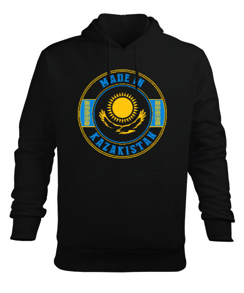 Kazakistan,Kazakhstan,Kazakistan Bayrağı,Kazakistan logosu,Kazakhstan flag. Siyah Erkek Kapüşonlu Hoodie Sweatshirt - Tisho
