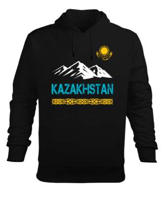 Kazakistan,Kazakhstan,Kazakistan Bayrağı,Kazakistan logosu,Kazakhstan flag. Siyah Erkek Kapüşonlu Hoodie Sweatshirt - Tisho