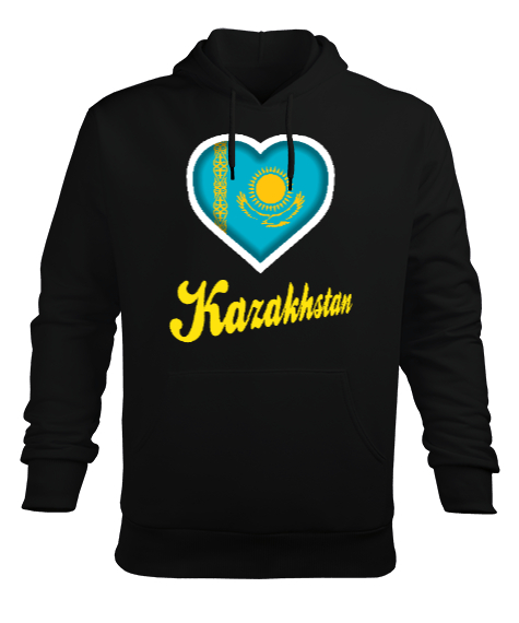 Tisho - Kazakistan,Kazakhstan,Kazakistan Bayrağı,Kazakistan logosu,Kazakhstan flag. Siyah Erkek Kapüşonlu Hoodie Sweatshirt