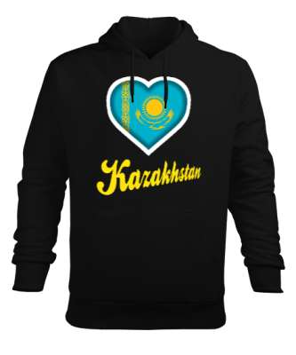 Kazakistan,Kazakhstan,Kazakistan Bayrağı,Kazakistan logosu,Kazakhstan flag. Siyah Erkek Kapüşonlu Hoodie Sweatshirt - Tisho