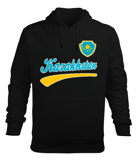 Tisho - Kazakistan,Kazakhstan,Kazakistan Bayrağı,Kazakistan logosu,Kazakhstan flag. Siyah Erkek Kapüşonlu Hoodie Sweatshirt