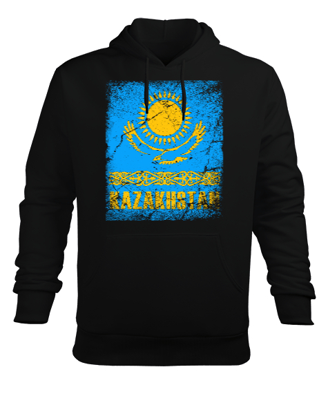 Tisho - Kazakistan,Kazakhstan,Kazakistan Bayrağı,Kazakistan logosu,Kazakhstan flag. Siyah Erkek Kapüşonlu Hoodie Sweatshirt