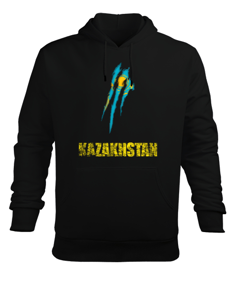 Tisho - Kazakistan,Kazakhstan,Kazakistan Bayrağı,Kazakistan logosu,Kazakhstan flag. Siyah Erkek Kapüşonlu Hoodie Sweatshirt