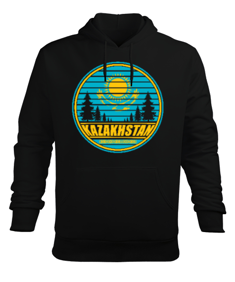 Tisho - Kazakistan,Kazakhstan,Kazakistan Bayrağı,Kazakistan logosu,Kazakhstan flag. Siyah Erkek Kapüşonlu Hoodie Sweatshirt