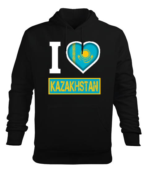 Tisho - Kazakistan,Kazakhstan,Kazakistan Bayrağı,Kazakistan logosu,Kazakhstan flag. Siyah Erkek Kapüşonlu Hoodie Sweatshirt