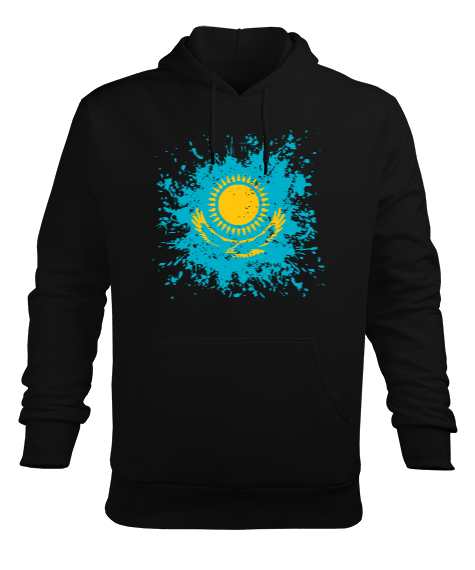 Tisho - Kazakistan,Kazakhstan,Kazakistan Bayrağı,Kazakistan logosu,Kazakhstan flag. Siyah Erkek Kapüşonlu Hoodie Sweatshirt