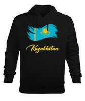 Kazakistan,Kazakhstan,Kazakistan Bayrağı,Kazakistan logosu,Kazakhstan flag. Siyah Erkek Kapüşonlu Hoodie Sweatshirt - Tisho