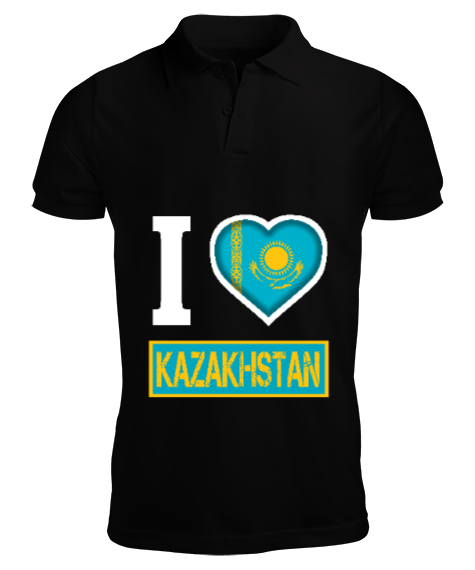 Tisho - Kazakistan,Kazakhstan,Kazakistan Bayrağı,Kazakistan logosu,Kazakhstan flag. Siyah Erkek Kısa Kol Polo Yaka