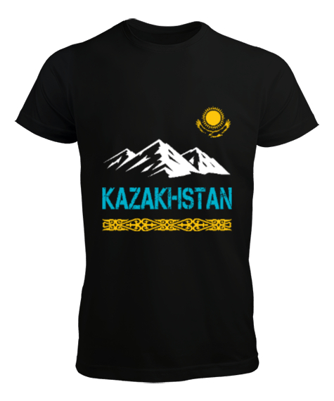 Tisho - Kazakistan,Kazakhstan,Kazakistan Bayrağı,Kazakistan logosu,Kazakhstan flag. Siyah Erkek Tişört