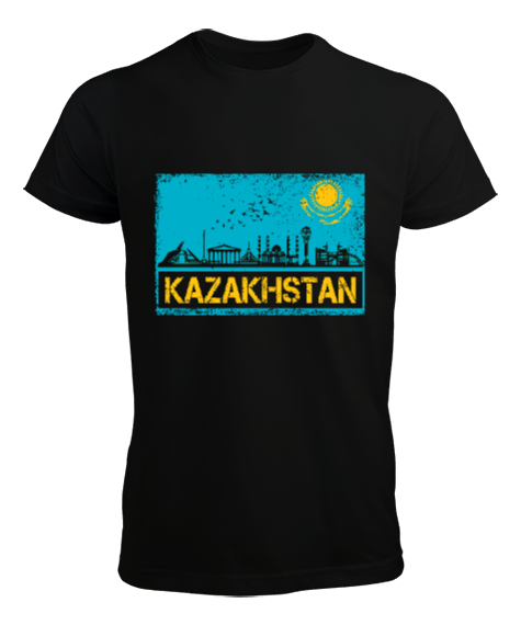 Tisho - Kazakistan,Kazakhstan,Kazakistan Bayrağı,Kazakistan logosu,Kazakhstan flag. Siyah Erkek Tişört