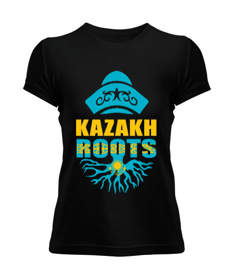 Kazakistan,Kazakhstan,Kazakistan Bayrağı,Kazakistan logosu,Kazakhstan flag. Siyah Kadın Tişört - Tisho