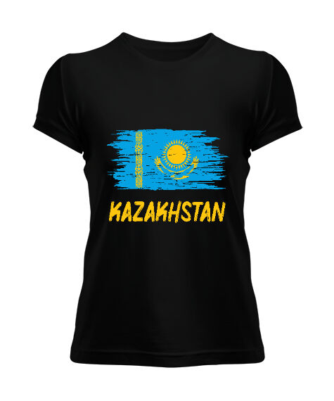 Tisho - Kazakistan,Kazakhstan,Kazakistan Bayrağı,Kazakistan logosu,Kazakhstan flag. Siyah Kadın Tişört
