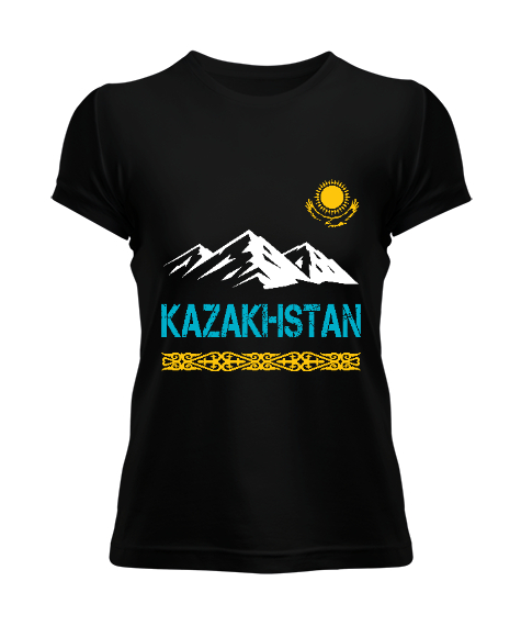 Tisho - Kazakistan,Kazakhstan,Kazakistan Bayrağı,Kazakistan logosu,Kazakhstan flag. Siyah Kadın Tişört