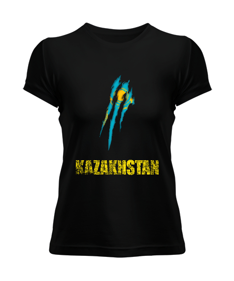 Tisho - Kazakistan,Kazakhstan,Kazakistan Bayrağı,Kazakistan logosu,Kazakhstan flag. Siyah Kadın Tişört