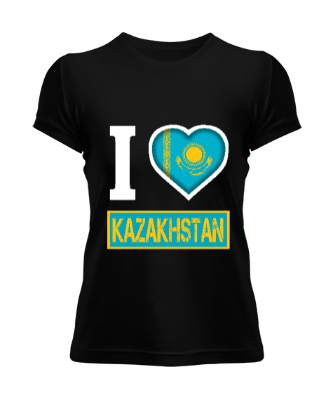 Tisho - Kazakistan,Kazakhstan,Kazakistan Bayrağı,Kazakistan logosu,Kazakhstan flag. Siyah Kadın Tişört