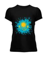 Kazakistan,Kazakhstan,Kazakistan Bayrağı,Kazakistan logosu,Kazakhstan flag. Siyah Kadın Tişört - Tisho