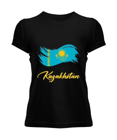 Kazakistan,Kazakhstan,Kazakistan Bayrağı,Kazakistan logosu,Kazakhstan flag. Siyah Kadın Tişört - Tisho