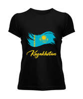 Kazakistan,Kazakhstan,Kazakistan Bayrağı,Kazakistan logosu,Kazakhstan flag. Siyah Kadın Tişört - Tisho