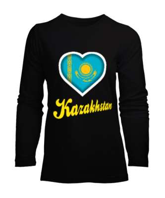 Kazakistan,Kazakhstan,Kazakistan Bayrağı,Kazakistan logosu,Kazakhstan flag. Siyah Kadın Uzun Kol Tişört - Tisho