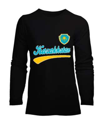 Kazakistan,Kazakhstan,Kazakistan Bayrağı,Kazakistan logosu,Kazakhstan flag. Siyah Kadın Uzun Kol Tişört - Tisho