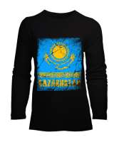 Kazakistan,Kazakhstan,Kazakistan Bayrağı,Kazakistan logosu,Kazakhstan flag. Siyah Kadın Uzun Kol Tişört - Tisho