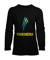 Kazakistan,Kazakhstan,Kazakistan Bayrağı,Kazakistan logosu,Kazakhstan flag. Siyah Kadın Uzun Kol Tişört - Tisho