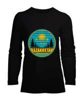 Kazakistan,Kazakhstan,Kazakistan Bayrağı,Kazakistan logosu,Kazakhstan flag. Siyah Kadın Uzun Kol Tişört - Tisho