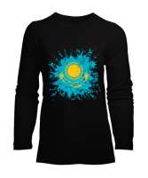 Kazakistan,Kazakhstan,Kazakistan Bayrağı,Kazakistan logosu,Kazakhstan flag. Siyah Kadın Uzun Kol Tişört - Tisho