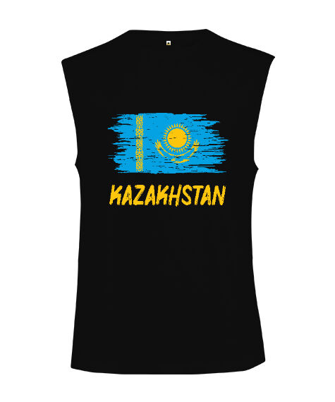Kazakistan,Kazakhstan,Kazakistan Bayrağı,Kazakistan logosu,Kazakhstan flag. Siyah Kesik Kol Unisex Tişört