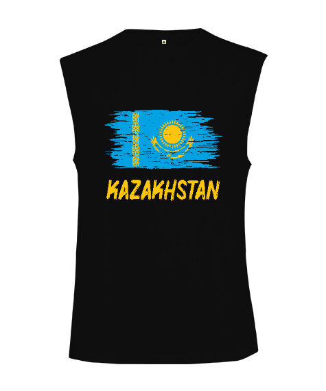 Tisho - Kazakistan,Kazakhstan,Kazakistan Bayrağı,Kazakistan logosu,Kazakhstan flag. Siyah Kesik Kol Unisex Tişört