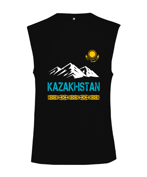 Tisho - Kazakistan,Kazakhstan,Kazakistan Bayrağı,Kazakistan logosu,Kazakhstan flag. Siyah Kesik Kol Unisex Tişört