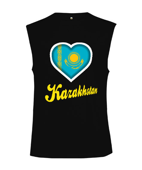 Tisho - Kazakistan,Kazakhstan,Kazakistan Bayrağı,Kazakistan logosu,Kazakhstan flag. Siyah Kesik Kol Unisex Tişört