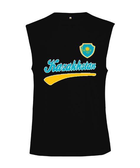 Tisho - Kazakistan,Kazakhstan,Kazakistan Bayrağı,Kazakistan logosu,Kazakhstan flag. Siyah Kesik Kol Unisex Tişört