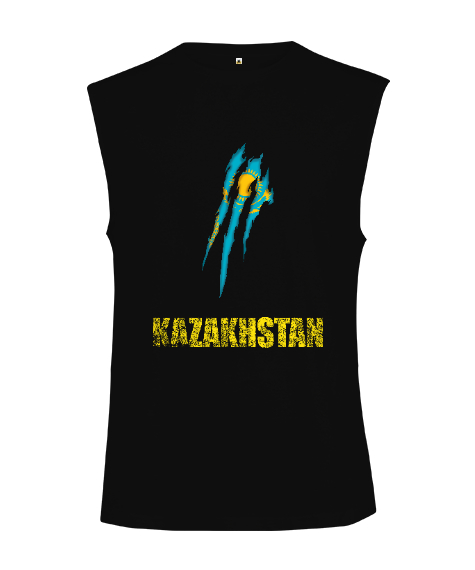 Tisho - Kazakistan,Kazakhstan,Kazakistan Bayrağı,Kazakistan logosu,Kazakhstan flag. Siyah Kesik Kol Unisex Tişört