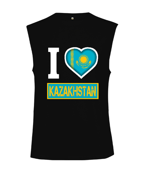 Tisho - Kazakistan,Kazakhstan,Kazakistan Bayrağı,Kazakistan logosu,Kazakhstan flag. Siyah Kesik Kol Unisex Tişört