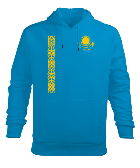 Tisho - Kazakistan,Kazakhstan,Kazakistan Bayrağı,Kazakistan logosu,Kazakhstan flag. Turkuaz Erkek Kapüşonlu Hoodie Sweatshirt