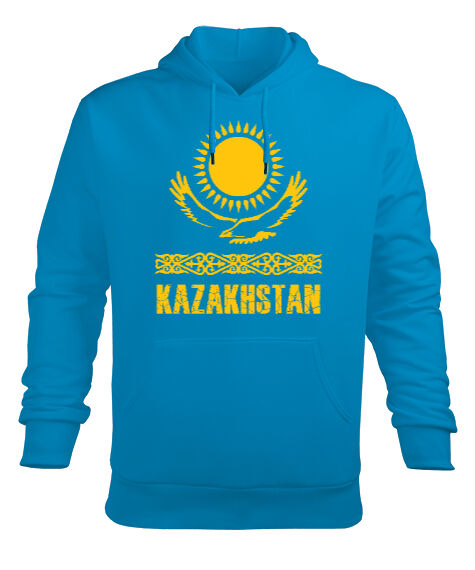 Tisho - Kazakistan,Kazakhstan,Kazakistan Bayrağı,Kazakistan logosu,Kazakhstan flag. Turkuaz Erkek Kapüşonlu Hoodie Sweatshirt