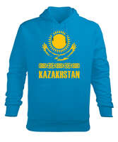 Kazakistan,Kazakhstan,Kazakistan Bayrağı,Kazakistan logosu,Kazakhstan flag. Turkuaz Erkek Kapüşonlu Hoodie Sweatshirt - Tisho