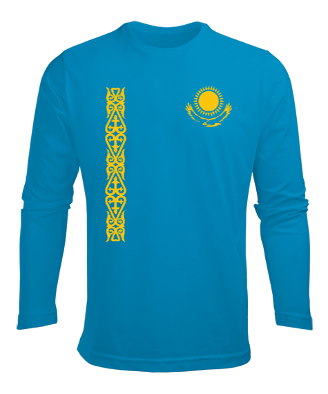 Tisho - Kazakistan,Kazakhstan,Kazakistan Bayrağı,Kazakistan logosu,Kazakhstan flag. Turkuaz Erkek Uzun Kol Yazlık Tişört