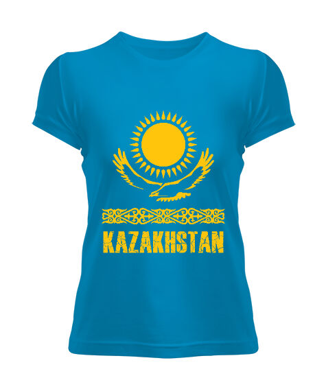 Tisho - Kazakistan,Kazakhstan,Kazakistan Bayrağı,Kazakistan logosu,Kazakhstan flag. Turkuaz Kadın Tişört