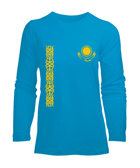 Tisho - Kazakistan,Kazakhstan,Kazakistan Bayrağı,Kazakistan logosu,Kazakhstan flag. Turkuaz Kadın Uzun Kol Tişört