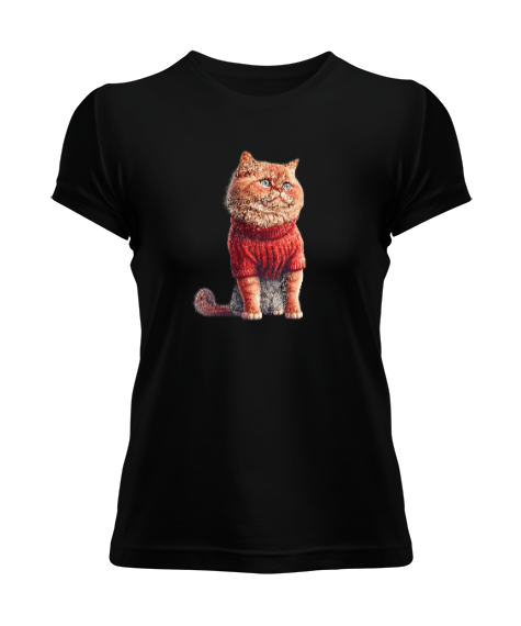 Tisho - Kazaklı Kedi - Cat Siyah Kadın Tişört