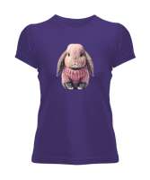 Kazaklı Sevimli Tavşan - Rabbit Mor Kadın Tişört - Tisho